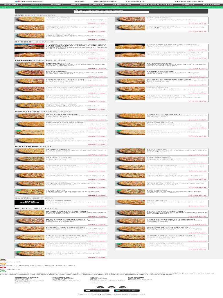 Domino's Pizza Menu Overview | PDF | Pizza | Sausage