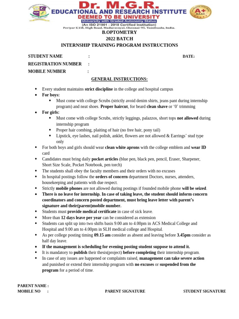 Optometry Internship Guidelines 2022 | PDF | Fashion | Health Care