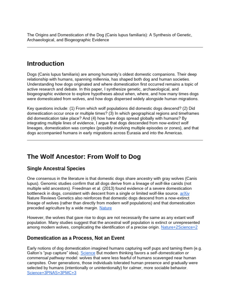The Origins and Domestication of The Dog (Canis Lupus Familiaris) - A ...
