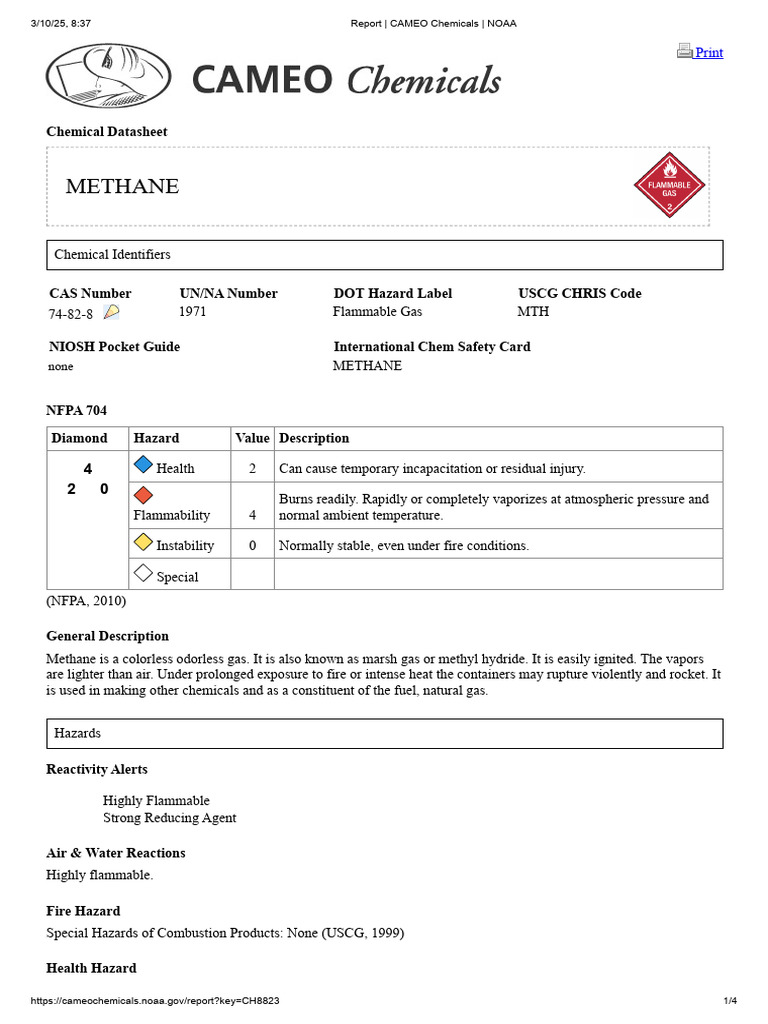 Methane Chemical Safety Datasheet | PDF | Liquefied Petroleum Gas | Methane