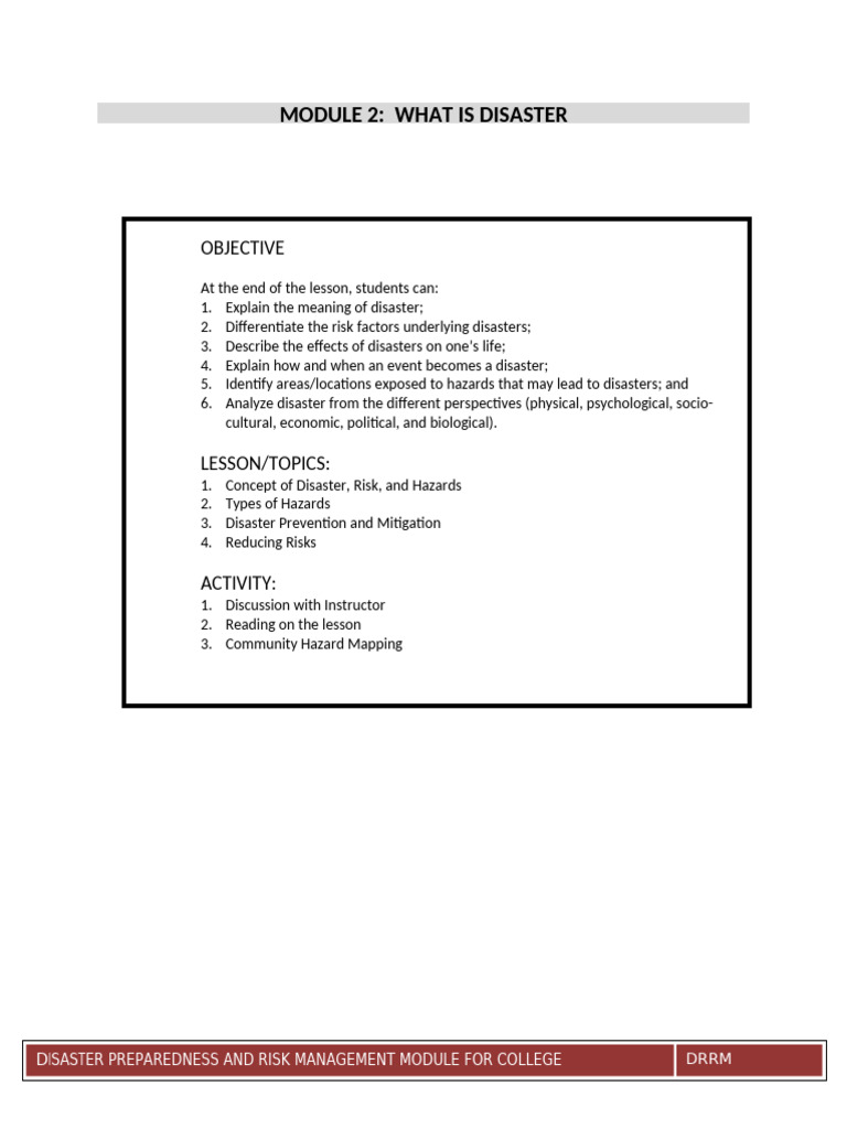 Disaster Preparedness Module for Colleges | PDF | Natural Disasters ...