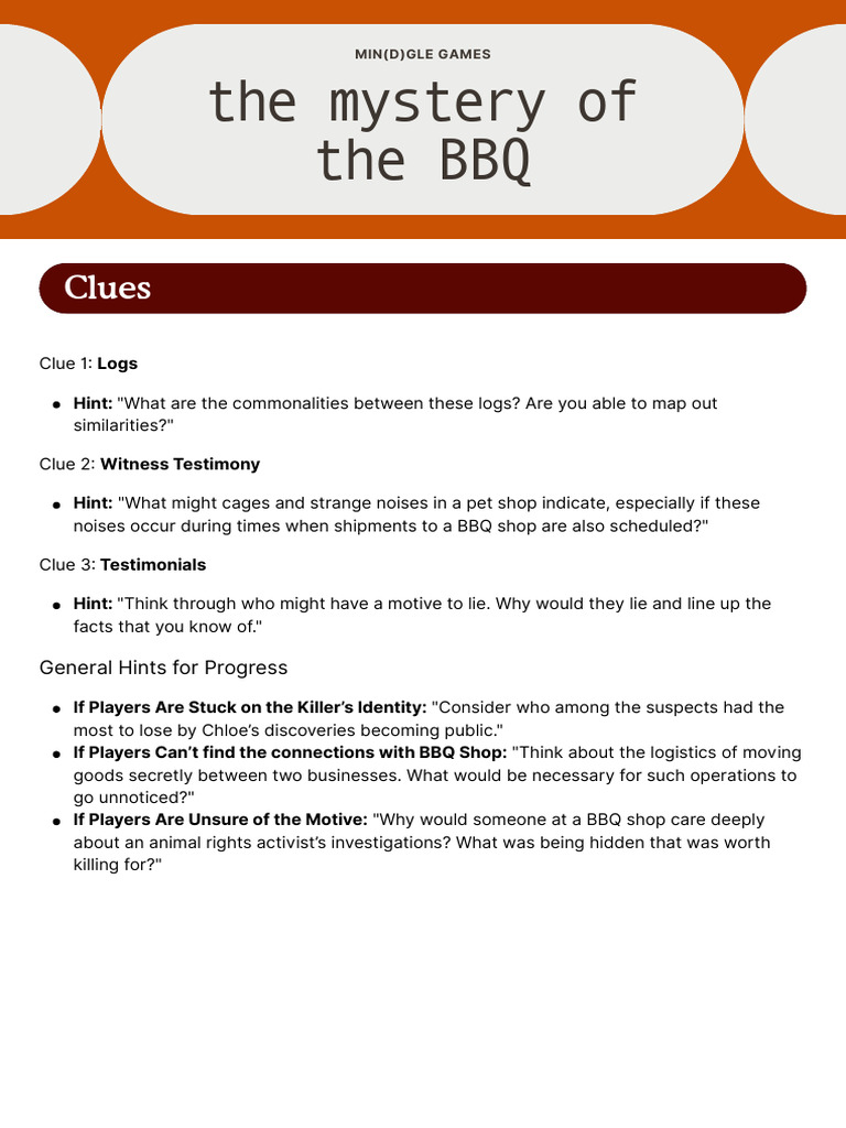 BBQ Mystery Game Clues and Hints | PDF