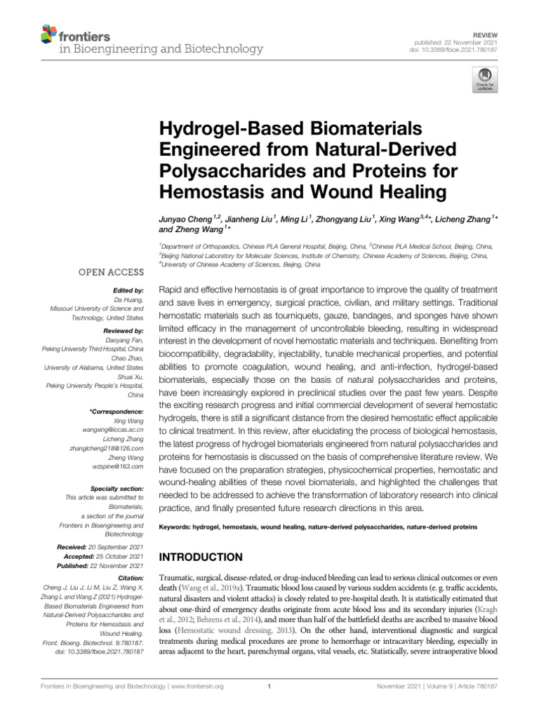 Hydrogel-Based Biomaterials For Wound Healing | PDF | Hemostasis ...