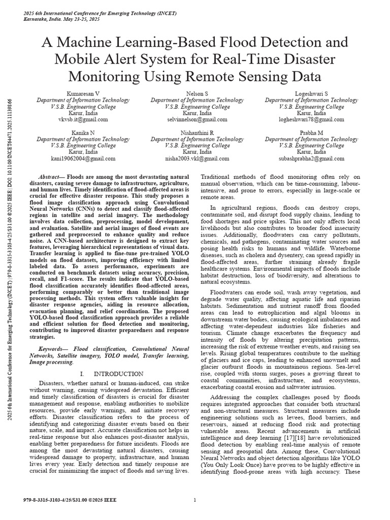 Machine Learning Flood Detection System | PDF | Deep Learning | Flood