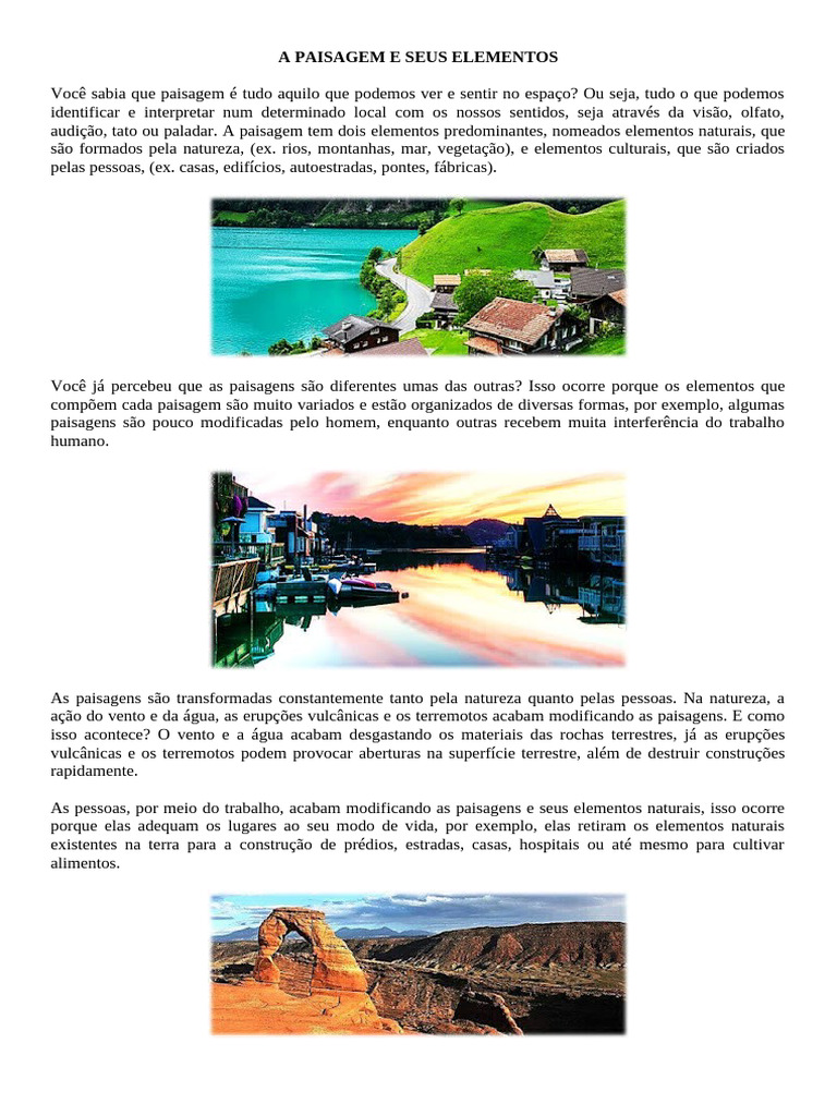 Elementos da Paisagem: Naturais e Culturais | PDF | Paisagem | Natureza
