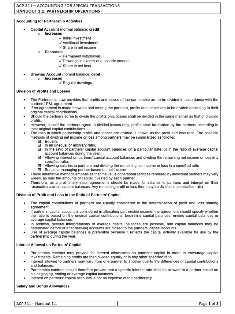 ACP 311 HO 1.1 Partnership Operations | PDF | Partnership | Income ...