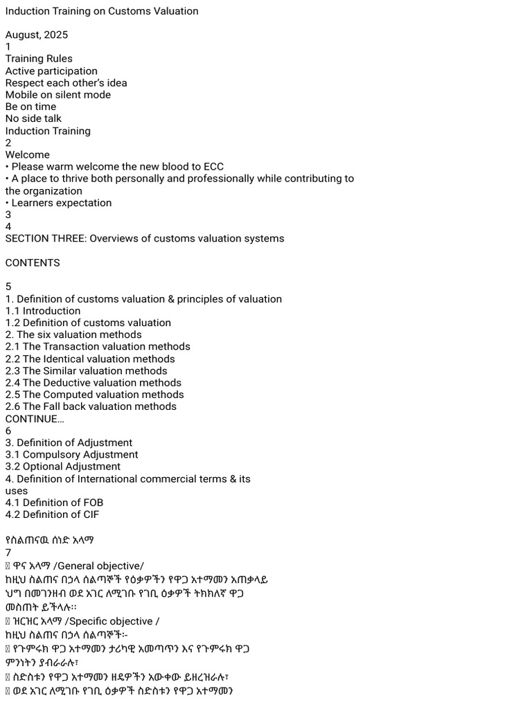 Customs Valuation Induction Training Guide | PDF | Prices | Valuation ...