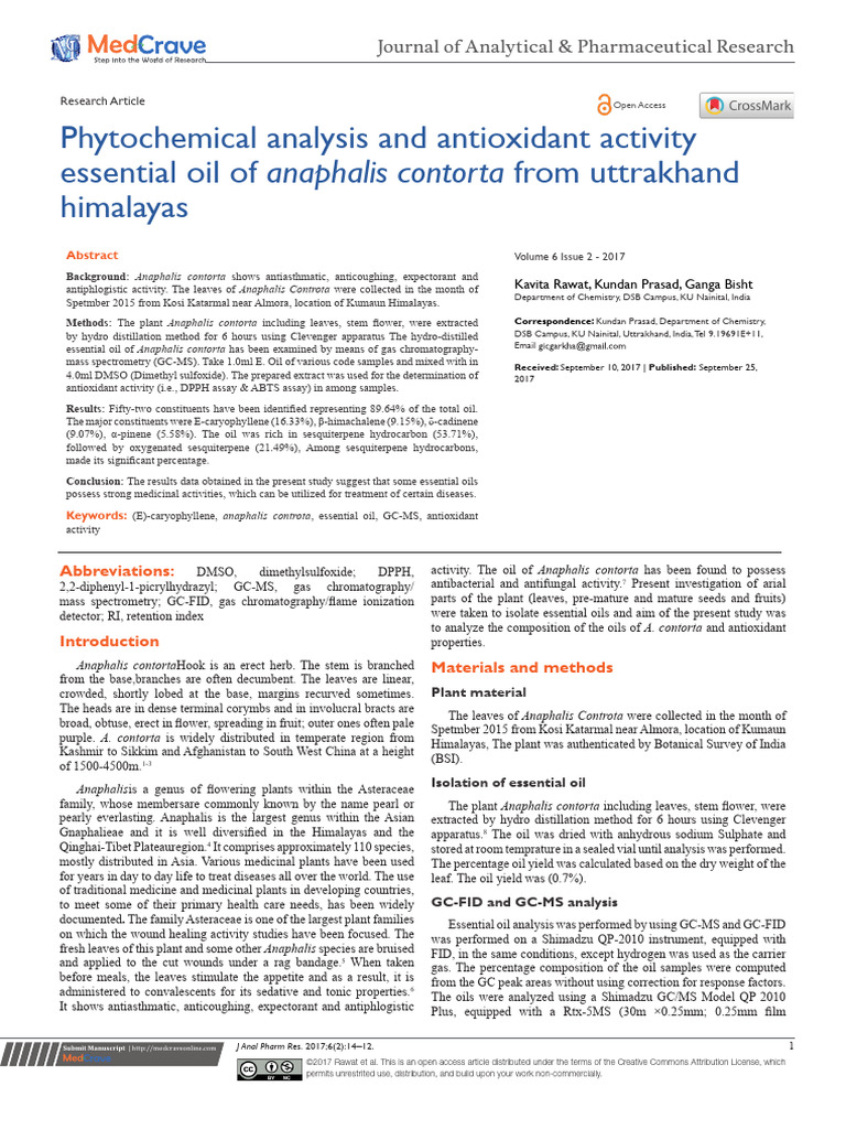 30-Phytochemical Analysis and Antioxidant Activity Essential Oil of ...