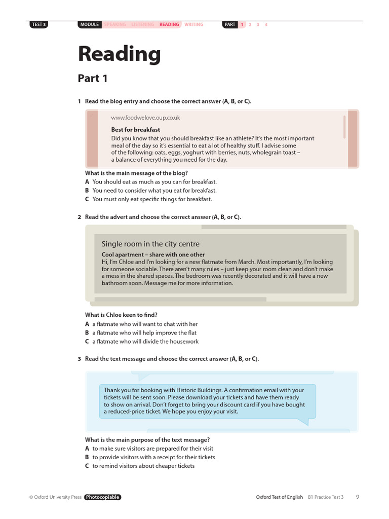 Oxford B1 English Practice Test 3 | PDF