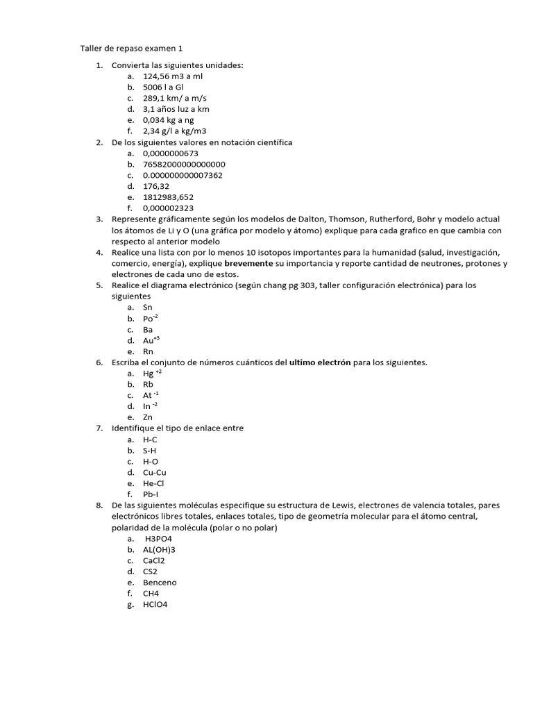 Taller de Repaso Examen 1 | PDF