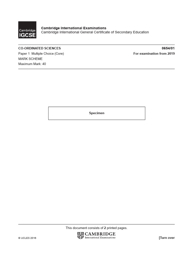 2019 Specimen Mark Scheme 1 | PDF