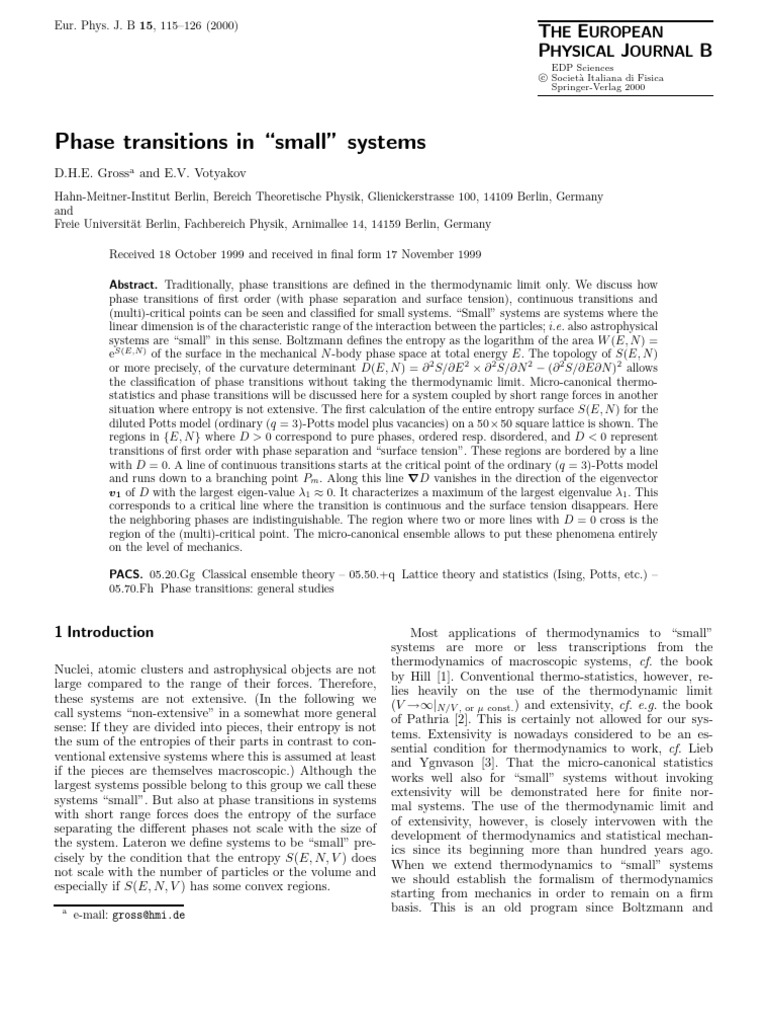 16 Examen Phase Transitions in Small Systems | PDF | Entropy | Heat