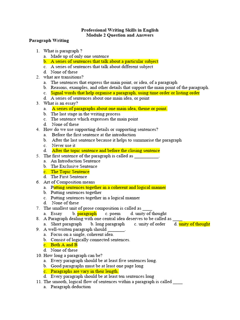 English Writing Skills Q&A Guide | PDF | Essays | Grammatical Gender