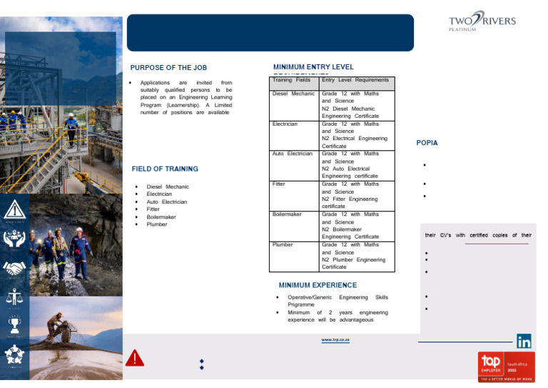 Engineering Learnerships at TRP Mine | PDF