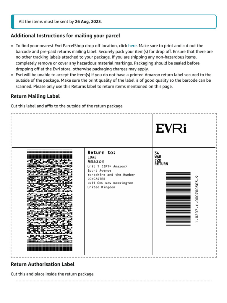 Evri Parcel Return Instructions | PDF