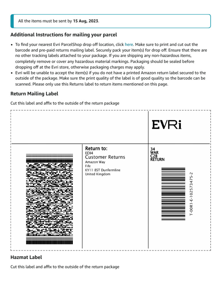 Evri Parcel Return Instructions | PDF