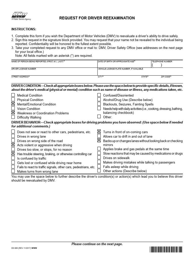 DS 699 Driver Reexamination Request | PDF | Department Of Motor ...