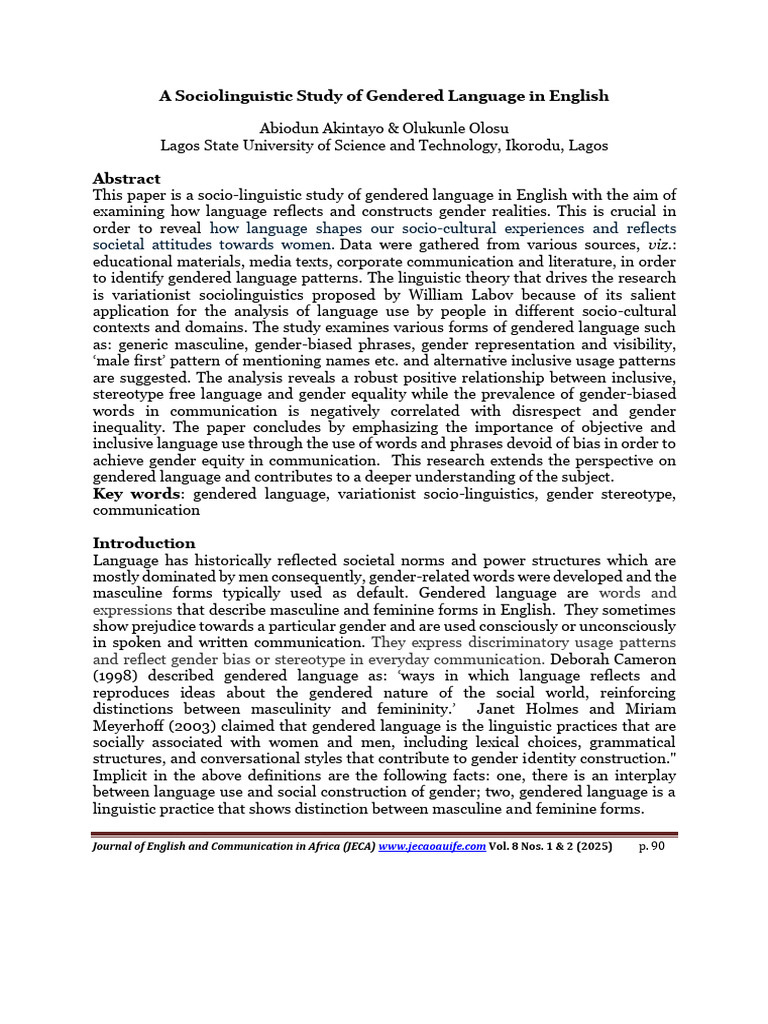 Gendered Language in English: A Study | PDF | Gender | Gender Studies