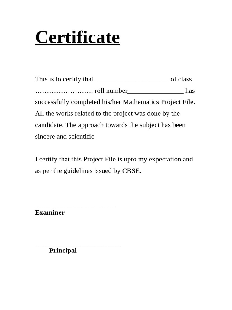 Certificate For Maths Project | PDF