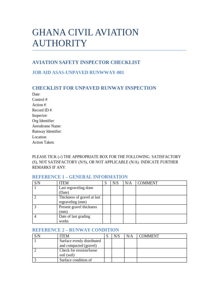 Unpaved Runway Inspection Checklist | PDF | Runway