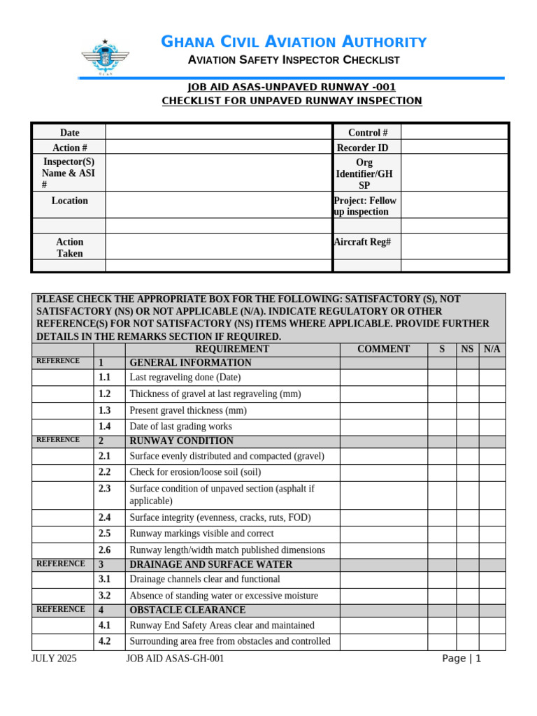 Unpaved Runway Inspection Checklist | PDF | Runway | Aviation