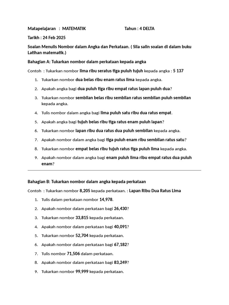 Tukar Nombor Dan Tulis Nombor | PDF
