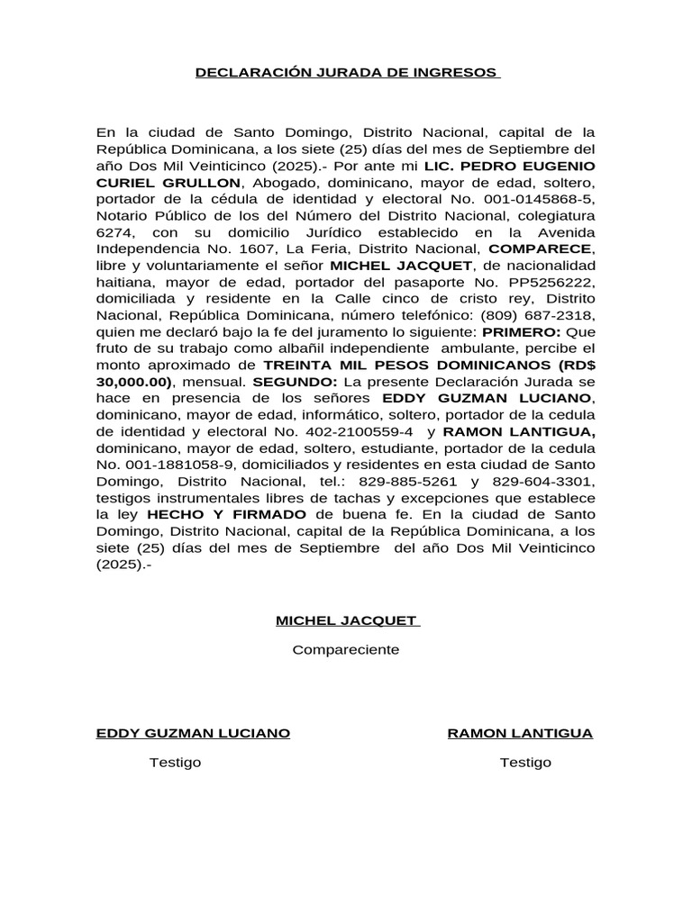 Modelo de Declaración Jurada de Ingresos | PDF