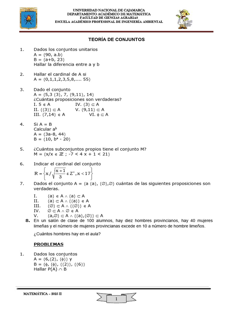 Ejercicios de Teoría de Conjuntos 2025 | PDF | Conjunto (Matemáticas ...