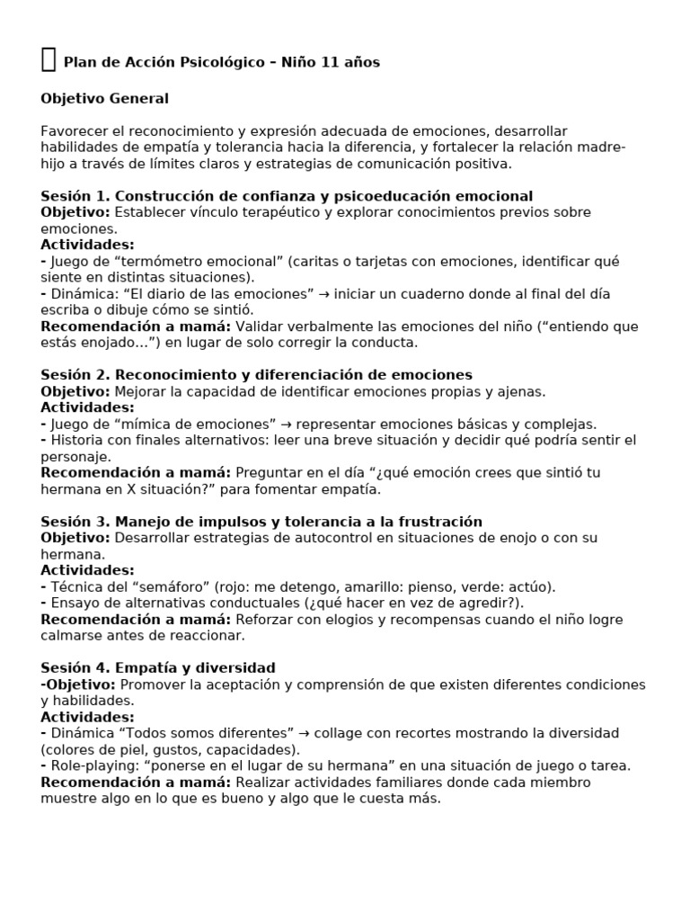 Plan de Acción Emocional para Niños | PDF | Las emociones | Empatía