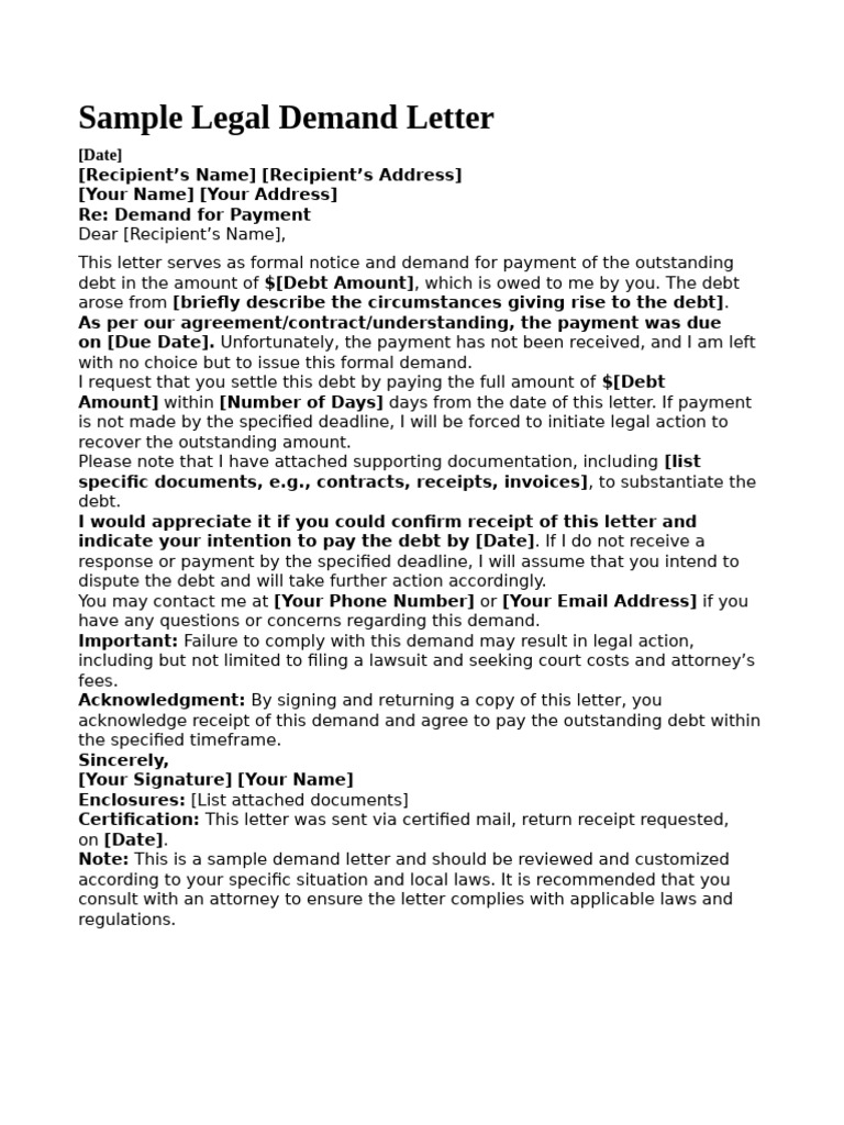 Sample Legal Demand Letter Template | PDF