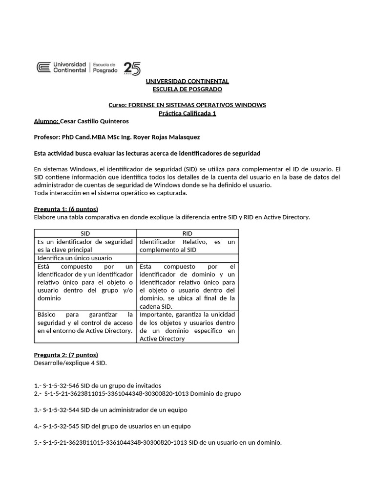 Comparativa SID y RID en Windows | PDF | Usuario (informática ...