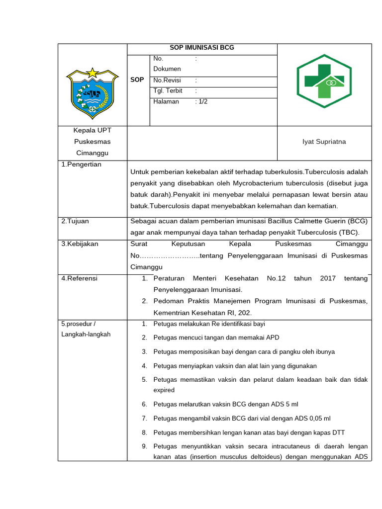 SOP Imunisasi BCG untuk TBC Anak | PDF