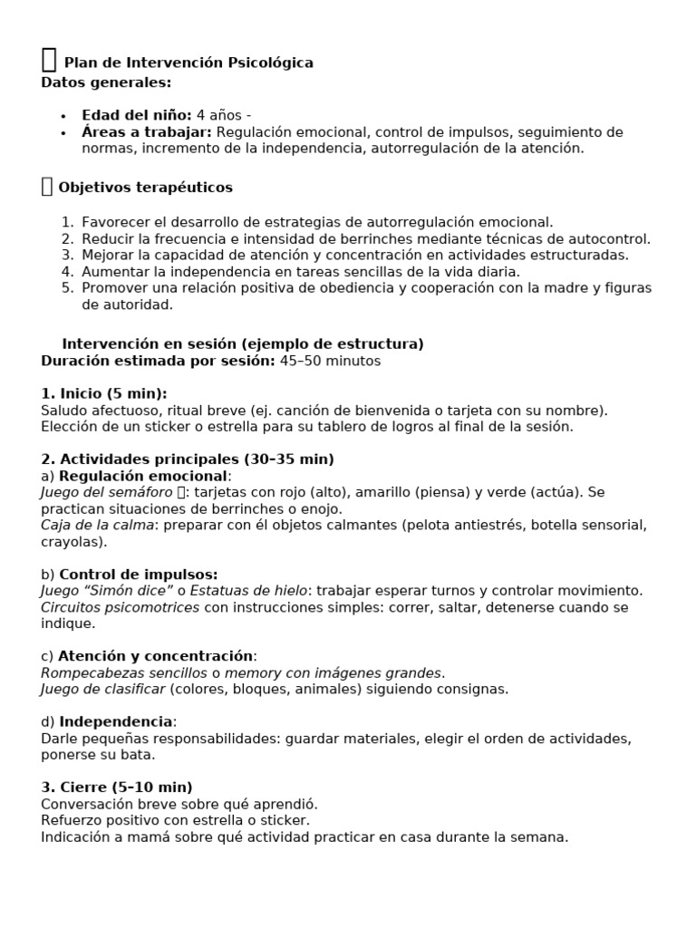 ? Plan de Intervención Psicológica | PDF