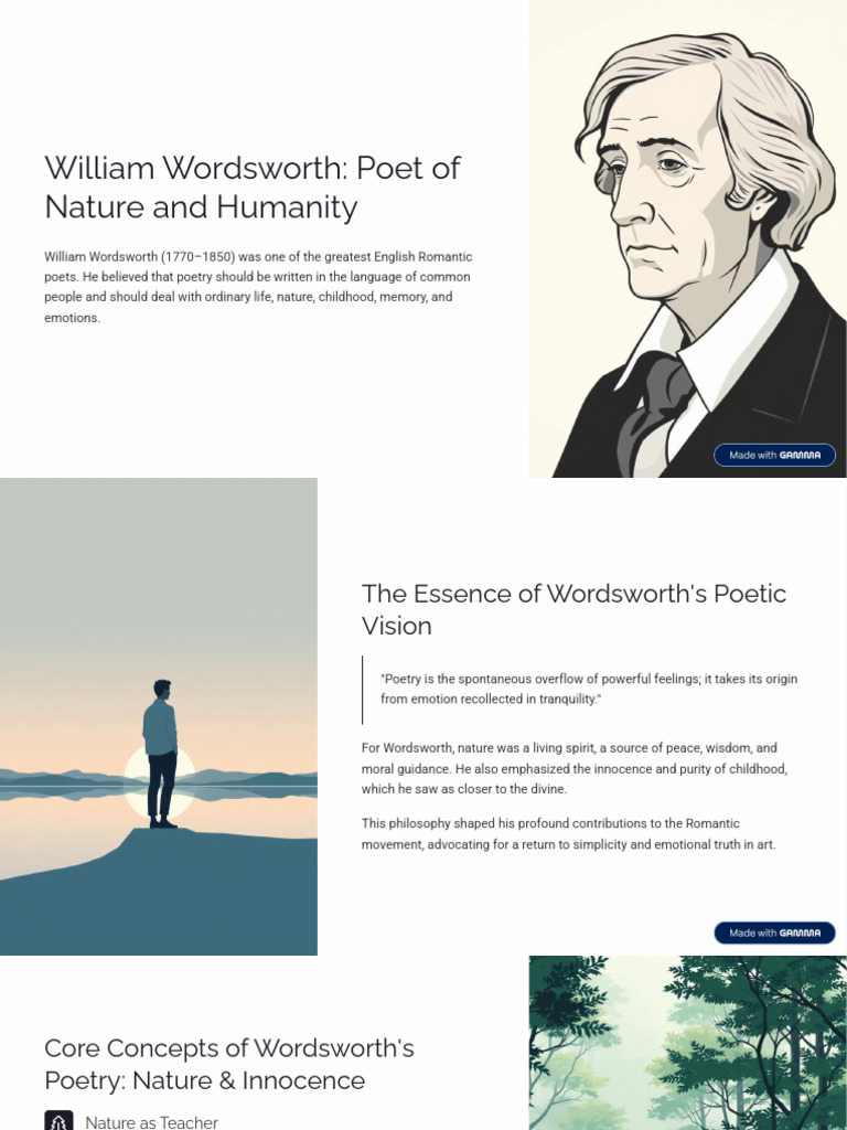 Wordsworth: Nature, Emotion, and Poetry | PDF | Wisdom | William Wordsworth
