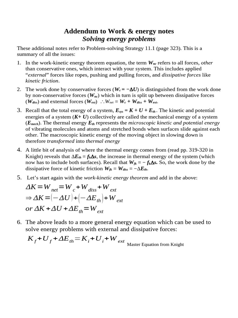 2.+Addendum+to+Work Energy+Notes | PDF | Force | Friction