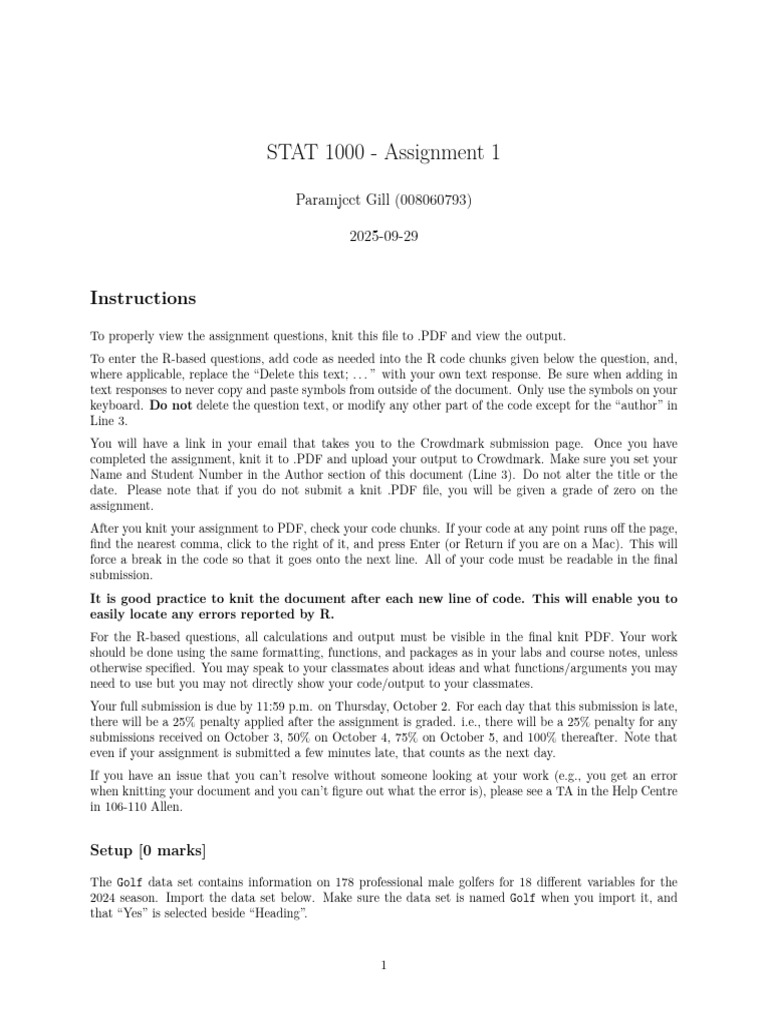 STAT 1000 Assignment 1 Instructions | PDF | Computer Engineering | Software