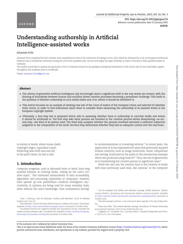 AI Authorship in Copyright Law Analysis | PDF | Artificial Intelligence ...