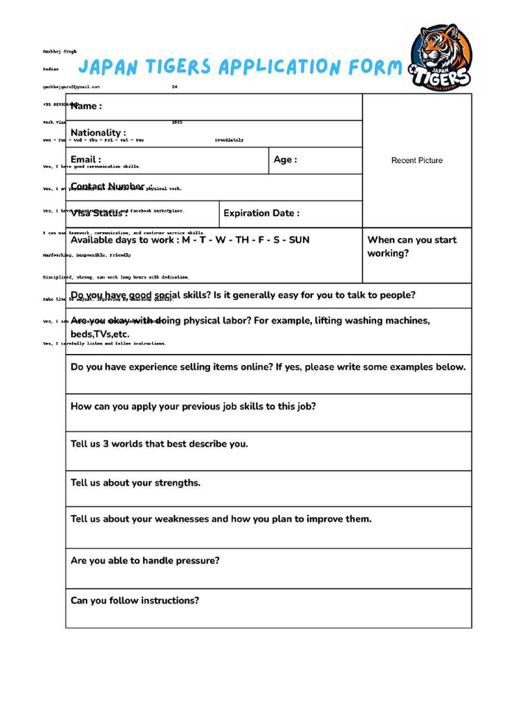 Filled Application Form | PDF