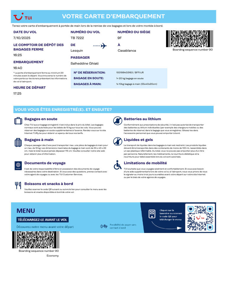 Informations essentielles pour vol TUI | PDF