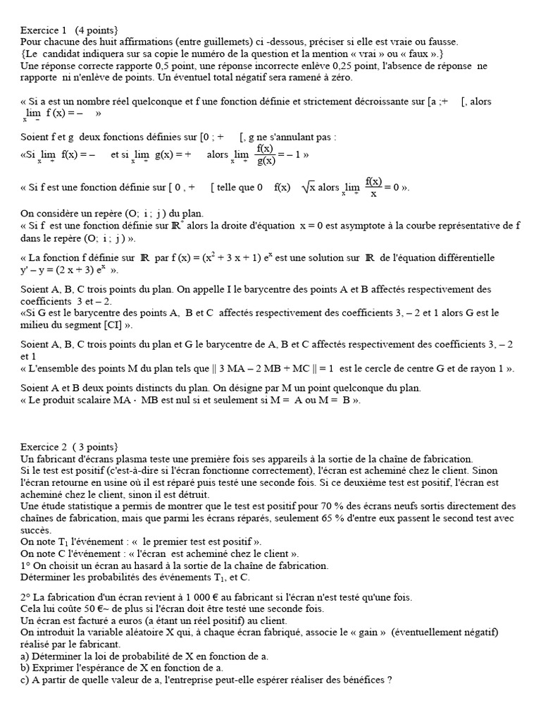 Exercice de mathématiques avancées | PDF | Limite (mathématiques ...