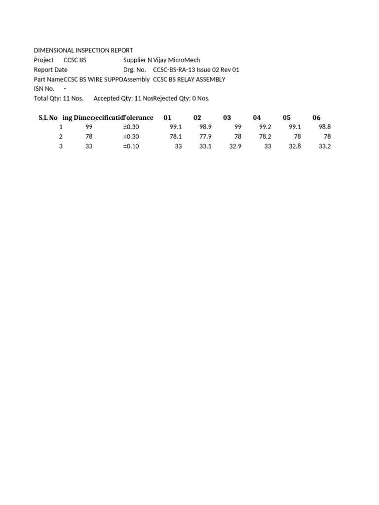 Dimensional Inspection Report Template | PDF