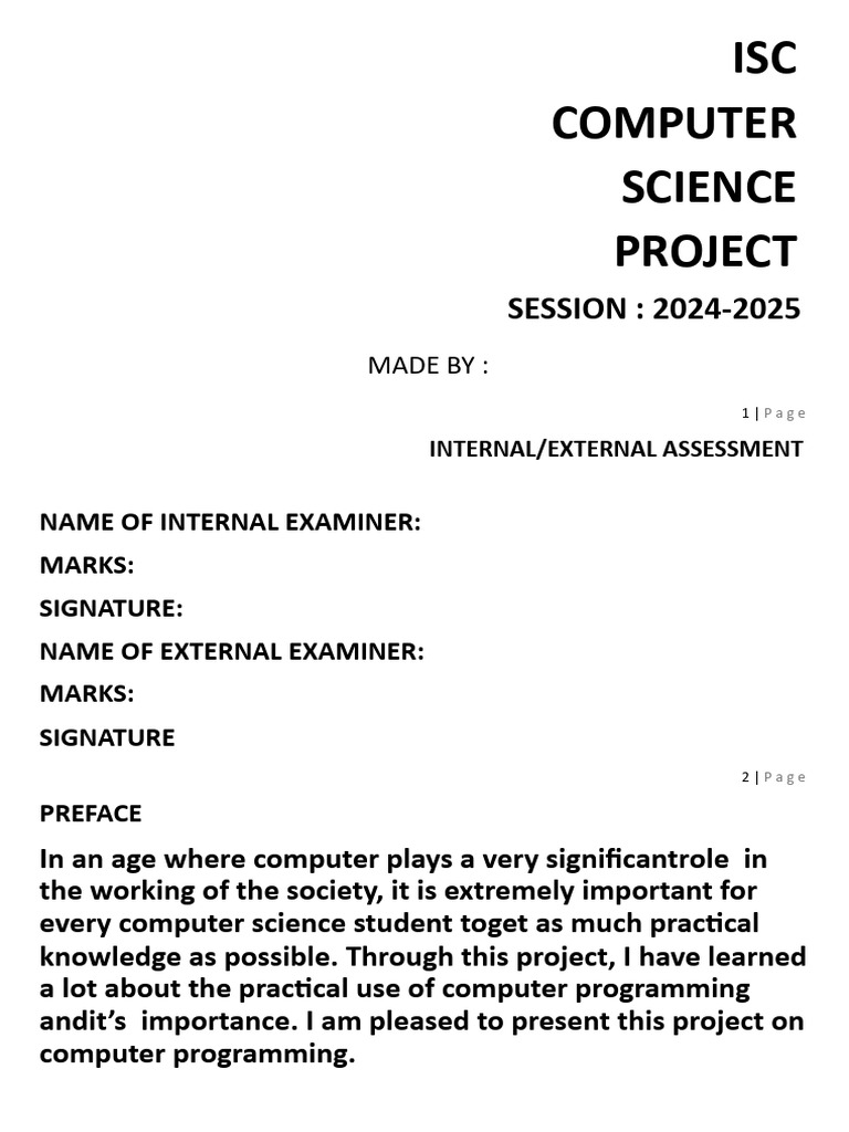 ISC Computer Science Project 2024-2025 | PDF | Constructor (Object ...