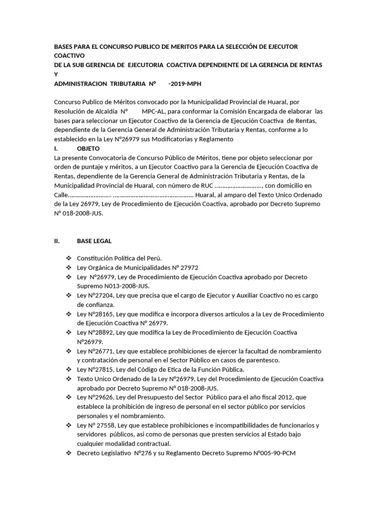 Bases para El Concurso Publico de Meritos para La Selección de Ejecutor ...