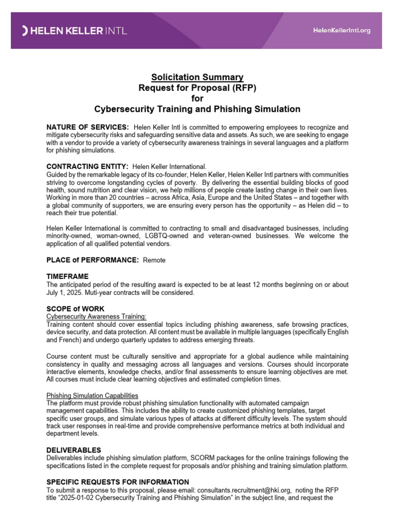 Cybersecurity Training RFP 2025 | PDF | Computer Security | Security