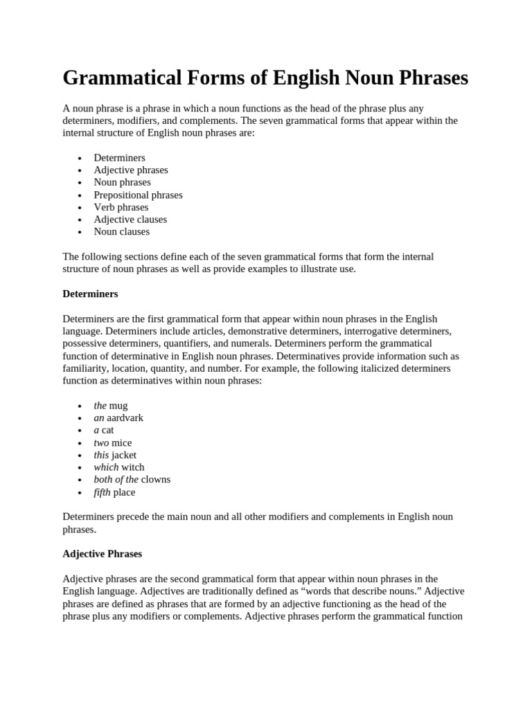 English Noun Phrase Structures Explained | PDF | Adverb | Adjective