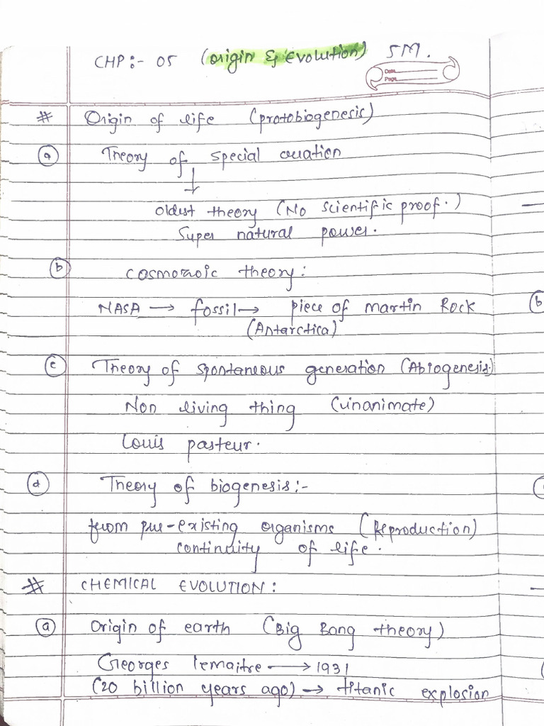 BIO (chp-5 Origin and Evolution) | PDF