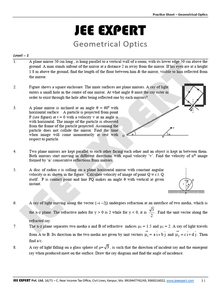 Geometrical Optics Practice Problem Sheet - 1 | PDF | Mirror | Optics