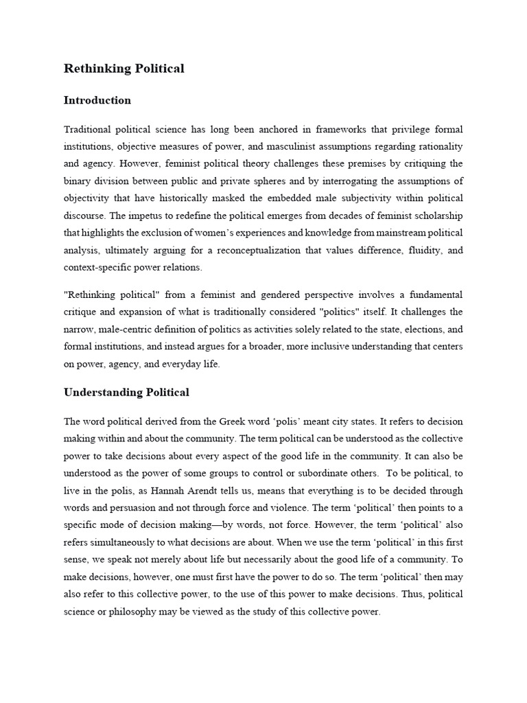 Feminist Perspectives on Political Theory | PDF | Gender Studies | Feminism