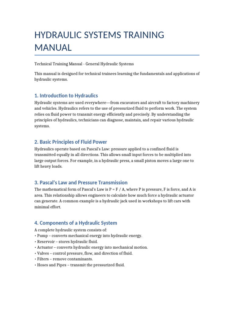 Hydraulic Systems Training Manual | PDF | Valve | Pump