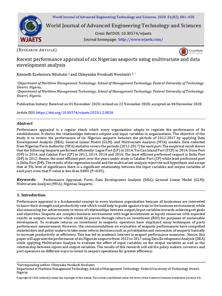 Nigerian Seaport Performance Analysis | PDF | Multivariate Statistics ...